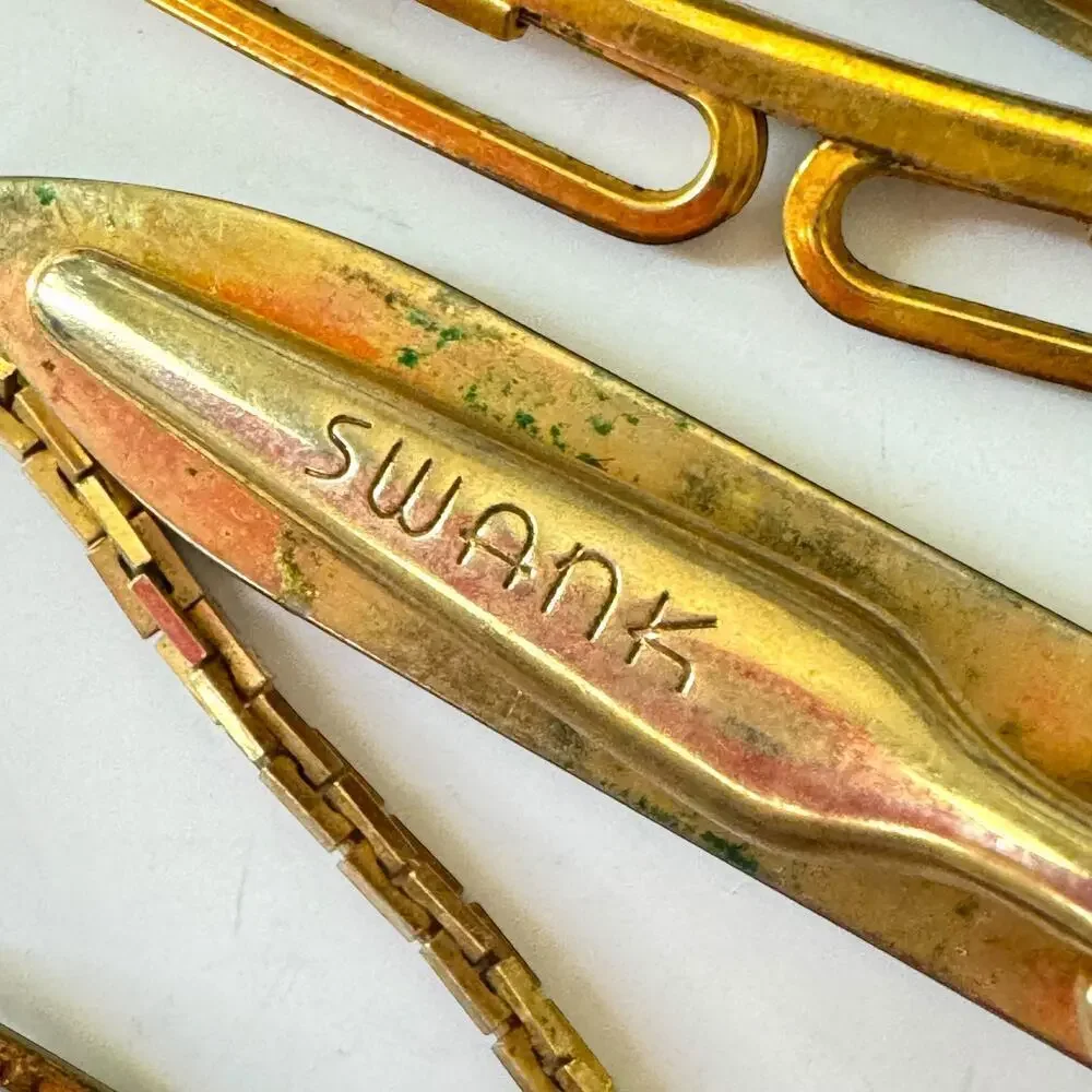 Vintage Lot of 5 Men’s Jewelry Swank Tie Bats and Tie Clips Gold Metal 1950s